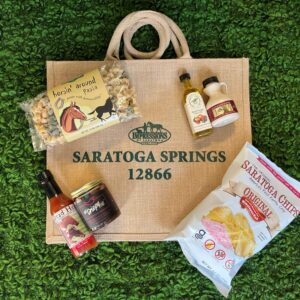 gift bag- horse pasta-olive oil-maple syrup-potato chips-crispy oil-hot sauce- tote bag