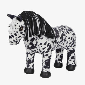 black and white spotted stuffed toy horse