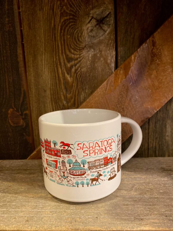 white ceramic mug-Saratoga Springs- landmark design