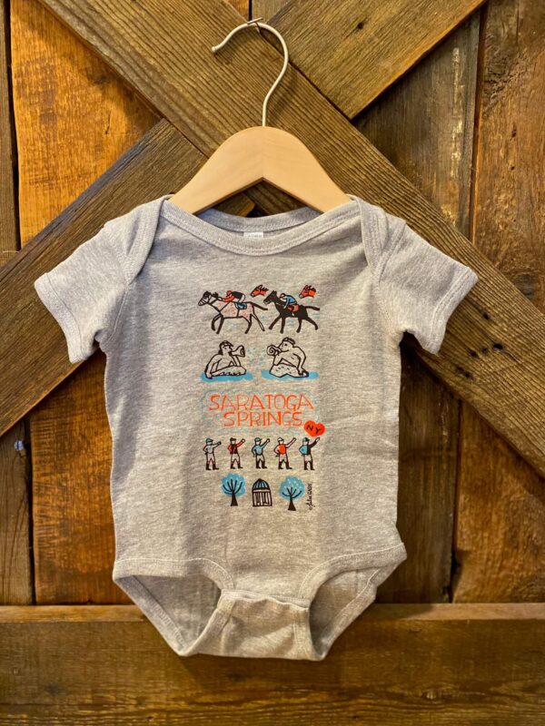 grey baby onesie-Saratoga Springs- landmark design