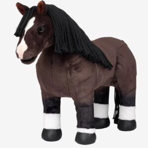 dark brown and white stuffed horse