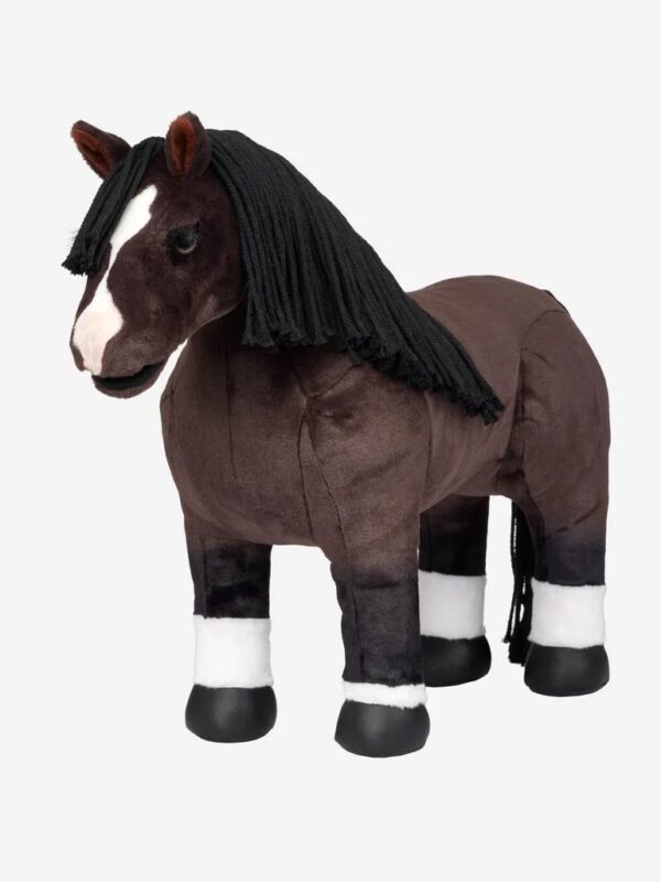 dark brown and white stuffed horse