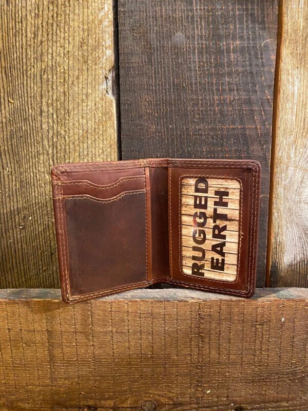 Leather wallet inside showing card slots and place foe license