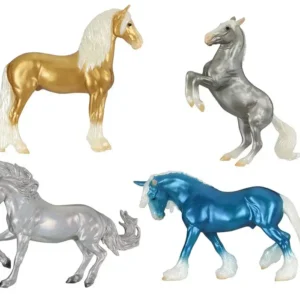 4 model horses-gold-shiny blue-silver-grey