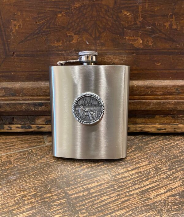 Stainless Steel Flask -Features American Turning Point pewter emblem