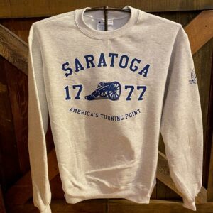 Heather Grey Crewneck Sweatshirt - Saratoga- 1777- Cannon- American turning point across chest