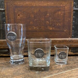 3 glasses-pilsner-rocks-shot glass features American Turning Point Emblem