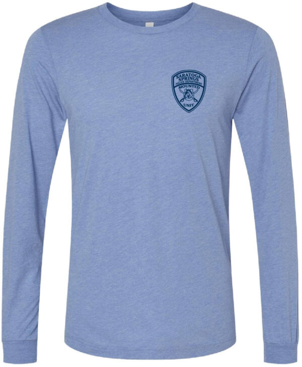 Blue- long sleeve t-shirt- Saratoga Springs- Police Department- Mounted Unit badge left chest