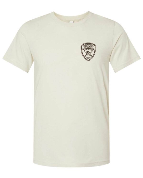 Oatmeal- short sleeve t-shirt- Saratoga Springs- Police Department- Mounted Unit badge left chest