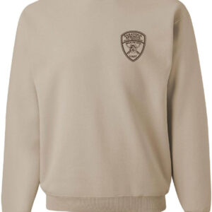 sandstone crewneck sweatshirt- Saratoga Springs- Police Department- Mounted Unit badge left chest